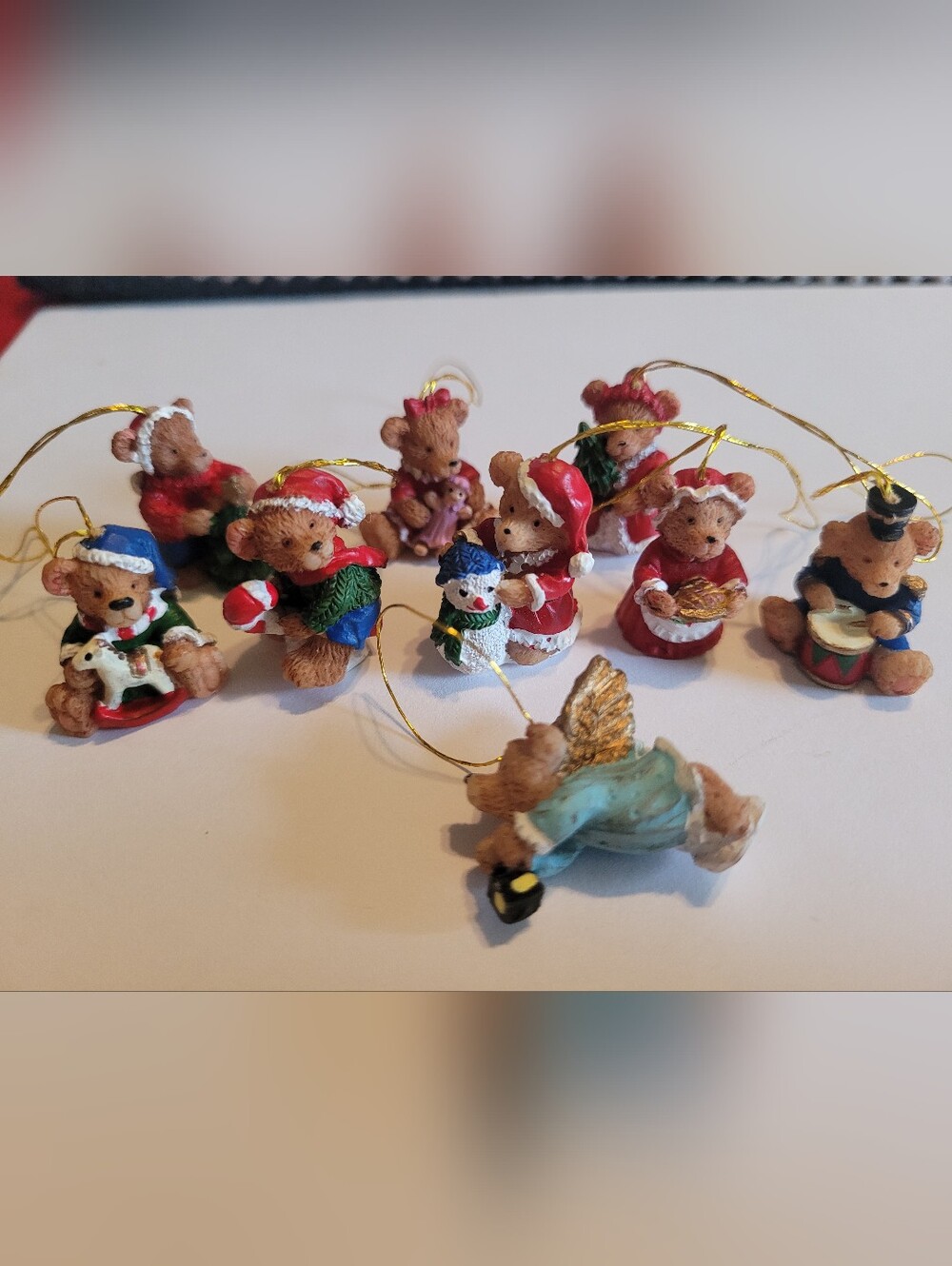 Miniature Bear Christmas Ornament Set of 9 - Assorted Red, Green, Blue